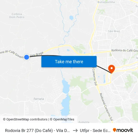 Rodovia Br 277 (Do Café) - Vila Dom Pedro to Utfpr - Sede Ecoville map