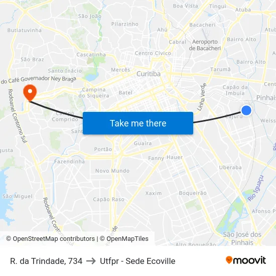 R. da Trindade, 734 to Utfpr - Sede Ecoville map