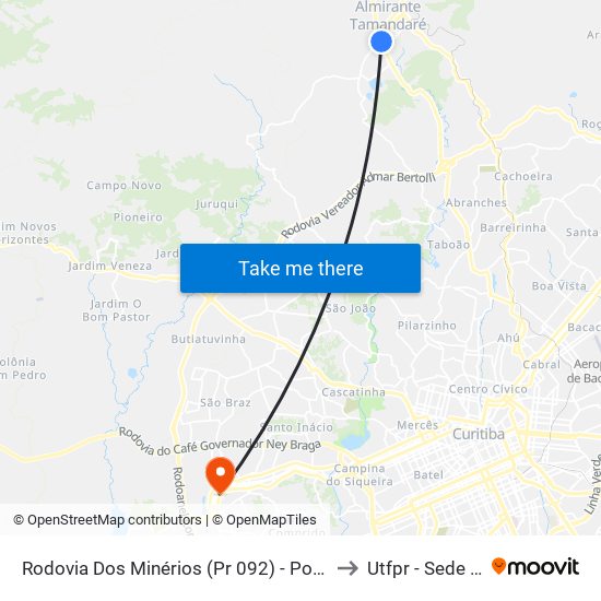 Rodovia Dos Minérios (Pr 092) - Portal De Tamandaré to Utfpr - Sede Ecoville map