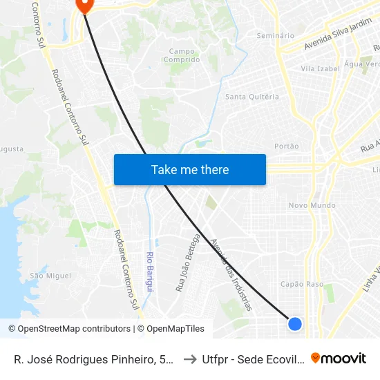 R. José Rodrigues Pinheiro, 525 to Utfpr - Sede Ecoville map
