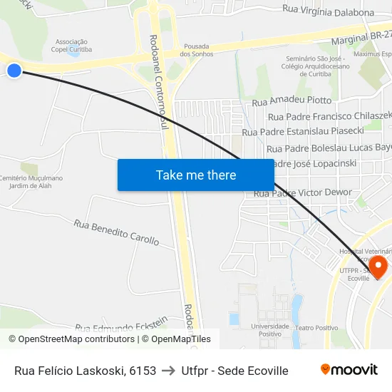 Rua Felício Laskoski, 6153 to Utfpr - Sede Ecoville map