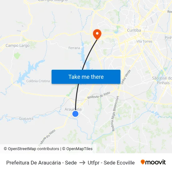 Prefeitura De Araucária - Sede to Utfpr - Sede Ecoville map
