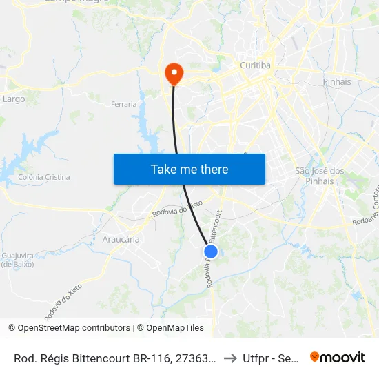Rod. Régis Bittencourt BR-116, 27363 (Copel Subestação Umbará) to Utfpr - Sede Ecoville map