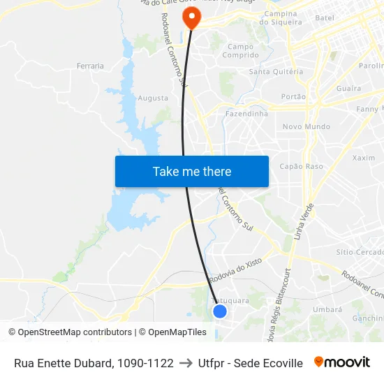 Rua Enette Dubard, 1090-1122 to Utfpr - Sede Ecoville map