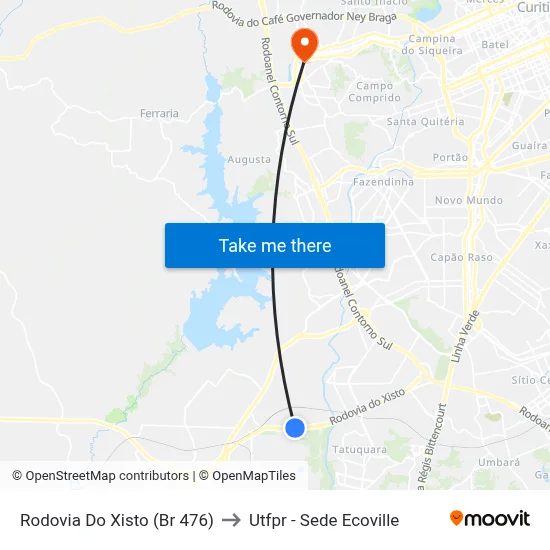 Rodovia Do Xisto (Br 476) to Utfpr - Sede Ecoville map