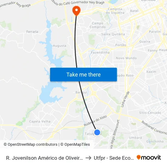 R. Jovenilson Américo de Oliveira, 759 to Utfpr - Sede Ecoville map