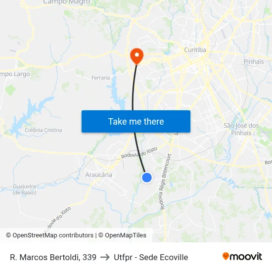 R. Marcos Bertoldi, 339 to Utfpr - Sede Ecoville map