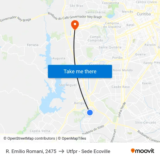 R. Emílio Romani, 2475 to Utfpr - Sede Ecoville map