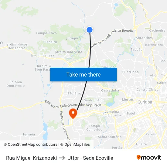 Rua Miguel Krizanoski to Utfpr - Sede Ecoville map