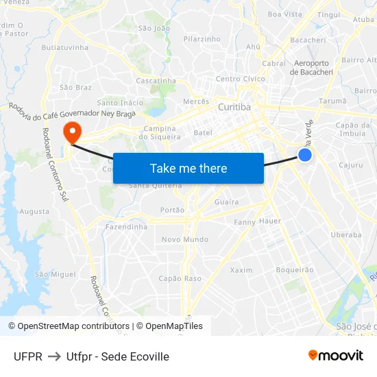 UFPR to Utfpr - Sede Ecoville map