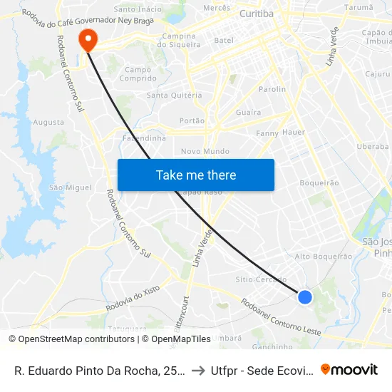 R. Eduardo Pinto Da Rocha, 2518 to Utfpr - Sede Ecoville map