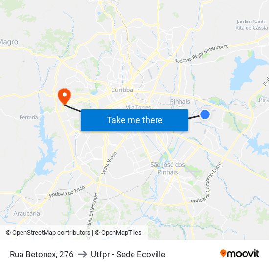 Rua Betonex, 276 to Utfpr - Sede Ecoville map