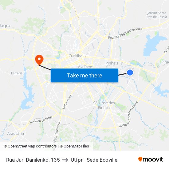 Rua Juri Danilenko, 135 to Utfpr - Sede Ecoville map