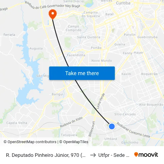 R. Deputado Pinheiro Júnior, 970 (CRAS Umbará) to Utfpr - Sede Ecoville map