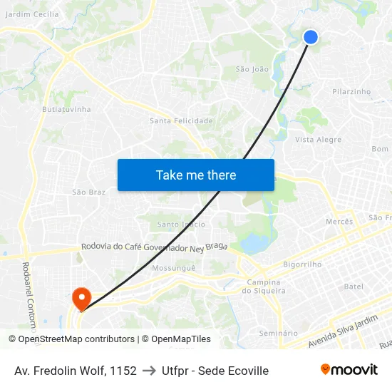 Av. Fredolin Wolf, 1152 to Utfpr - Sede Ecoville map