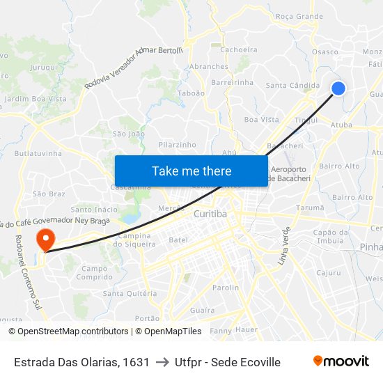 Estrada Das Olarias, 1631 to Utfpr - Sede Ecoville map