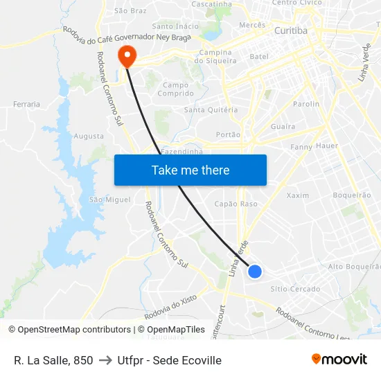 R. La Salle, 850 to Utfpr - Sede Ecoville map