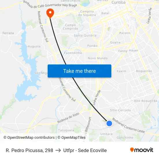 R. Pedro Picussa, 298 to Utfpr - Sede Ecoville map