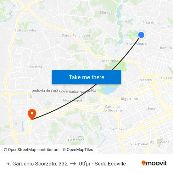 R. Gardênio Scorzato, 332 to Utfpr - Sede Ecoville map