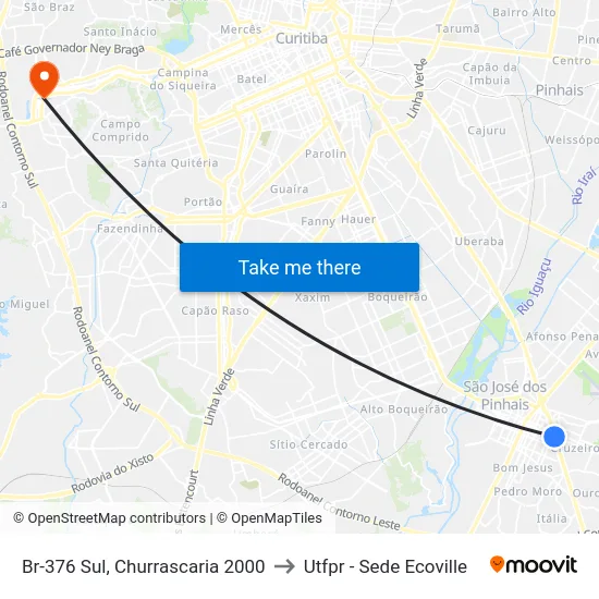 Br-376 Sul, Churrascaria 2000 to Utfpr - Sede Ecoville map
