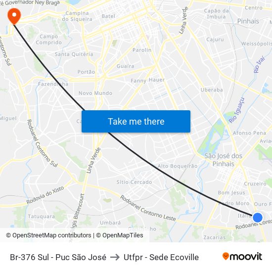 Br-376 Sul - Puc São José to Utfpr - Sede Ecoville map