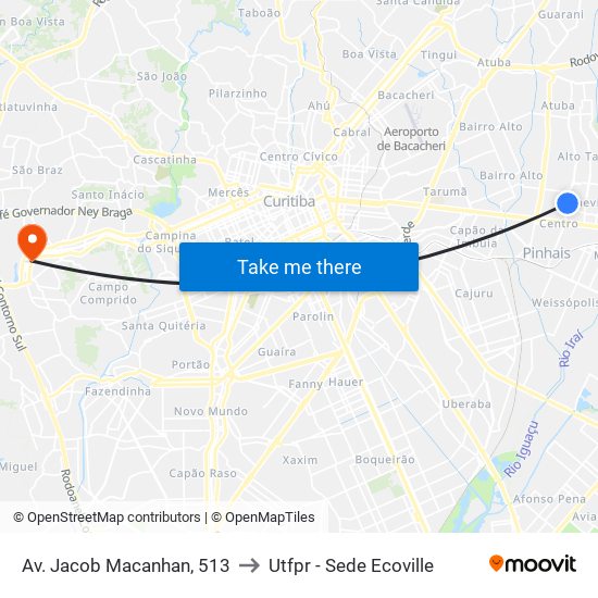 Av. Jacob Macanhan, 513 to Utfpr - Sede Ecoville map