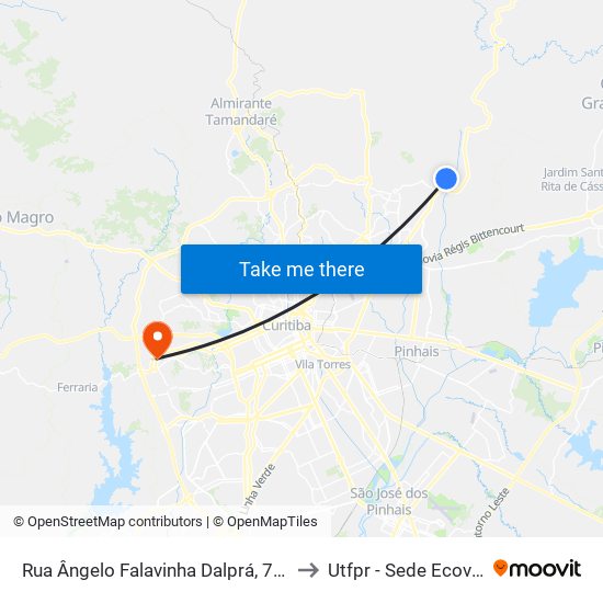 Rua Ângelo Falavinha Dalprá, 706b to Utfpr - Sede Ecoville map