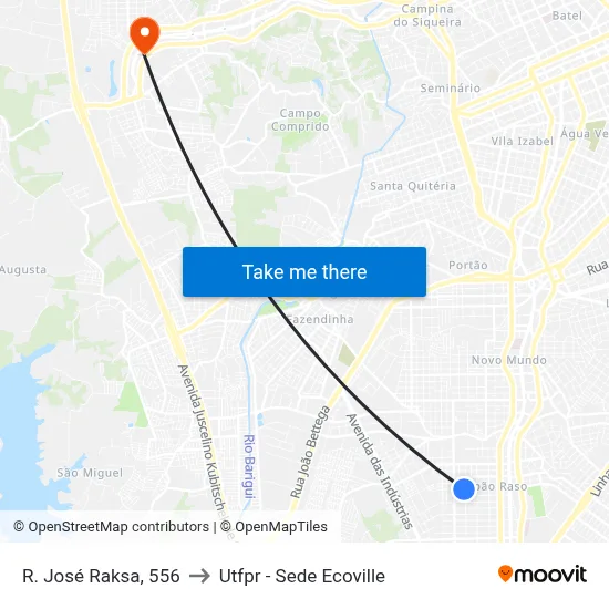 R. José Raksa, 556 to Utfpr - Sede Ecoville map