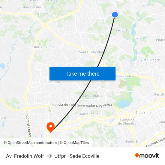 Av. Fredolin Wolf to Utfpr - Sede Ecoville map