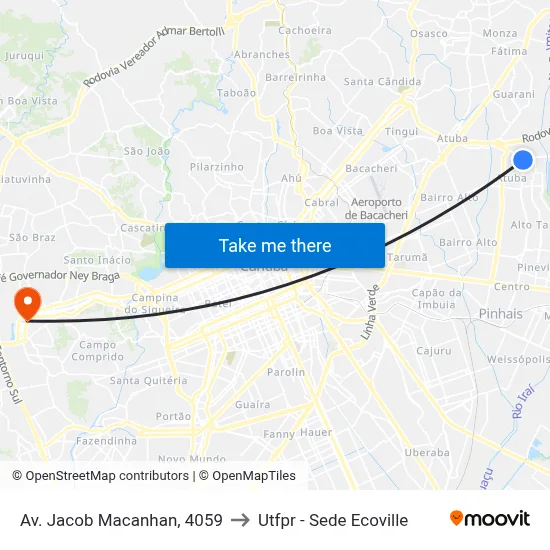 Av. Jacob Macanhan, 4059 to Utfpr - Sede Ecoville map
