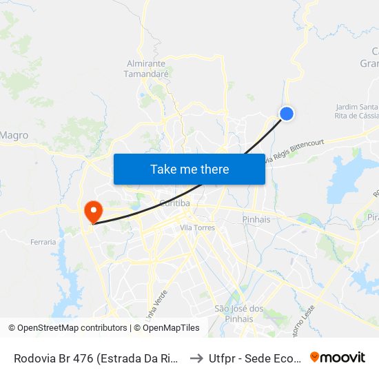 Rodovia Br 476 (Estrada Da Ribeira) to Utfpr - Sede Ecoville map
