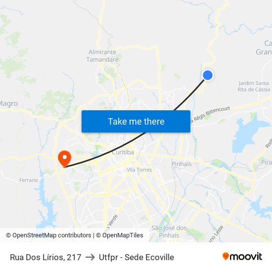 Rua Dos Lírios, 217 to Utfpr - Sede Ecoville map