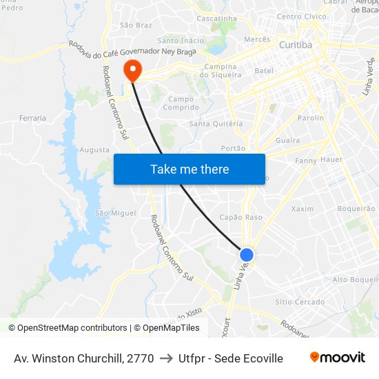 Av. Winston Churchill, 2770 to Utfpr - Sede Ecoville map