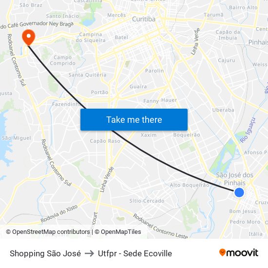 Shopping São José to Utfpr - Sede Ecoville map