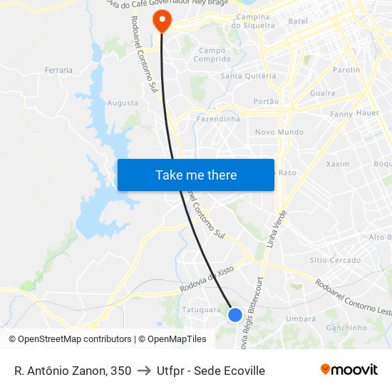 R. Antônio Zanon, 350 to Utfpr - Sede Ecoville map