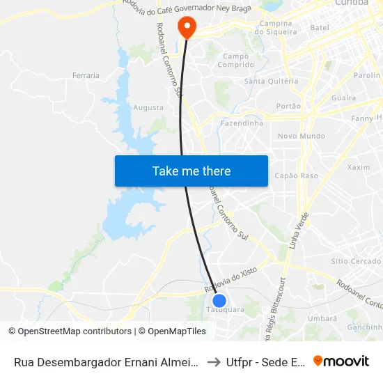 Rua Desembargador Ernani Almeida De Abreu to Utfpr - Sede Ecoville map