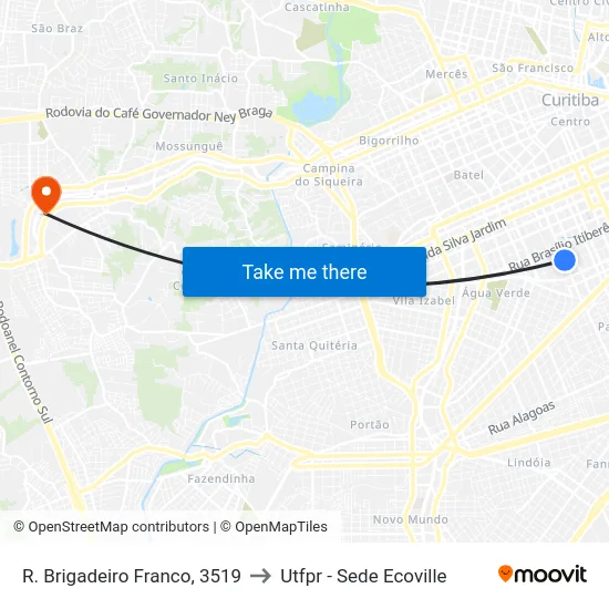 R. Brigadeiro Franco, 3519 to Utfpr - Sede Ecoville map