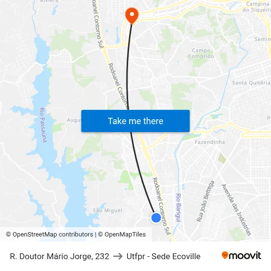 R. Doutor Mário Jorge, 232 to Utfpr - Sede Ecoville map