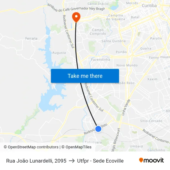 Rua João Lunardelli, 2095 to Utfpr - Sede Ecoville map