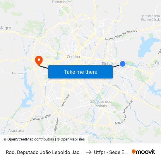 Rod. Deputado João Lepoldo Jacomel, 9054 to Utfpr - Sede Ecoville map