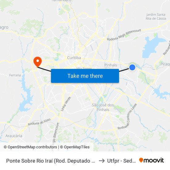 Ponte Sobre Rio Iraí (Rod. Deputado João Leopoldo Jacomel) to Utfpr - Sede Ecoville map