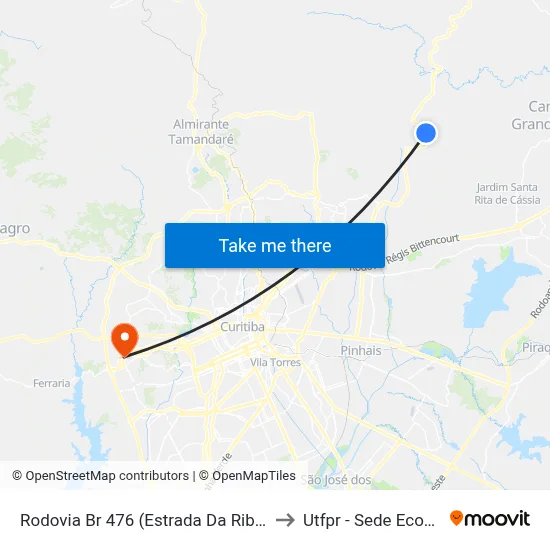 Rodovia Br 476 (Estrada Da Ribeira) to Utfpr - Sede Ecoville map