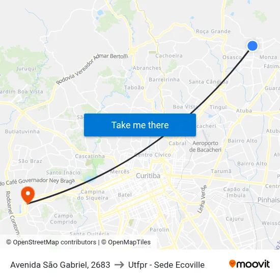 Avenida São Gabriel, 2683 to Utfpr - Sede Ecoville map
