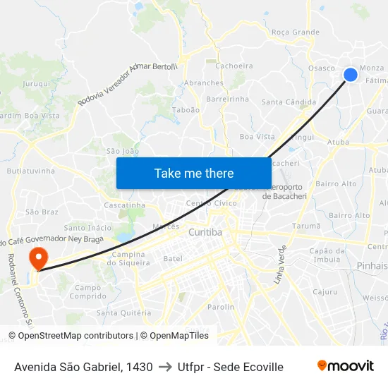 Avenida São Gabriel, 1430 to Utfpr - Sede Ecoville map