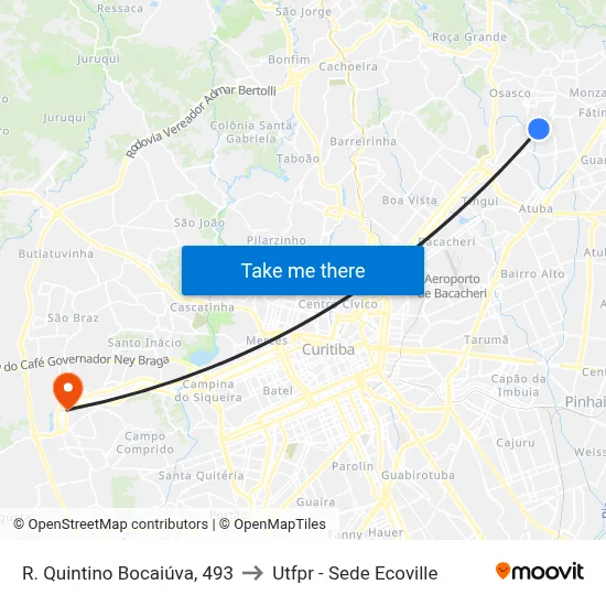 R. Quintino Bocaiúva, 493 to Utfpr - Sede Ecoville map