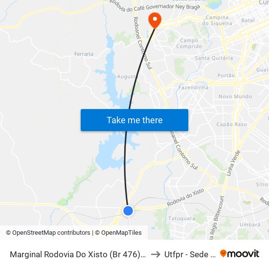 Marginal Rodovia Do Xisto (Br 476) - Trevo Petrobras to Utfpr - Sede Ecoville map