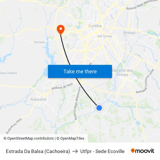 Estrada Da Balsa (Cachoeira) to Utfpr - Sede Ecoville map