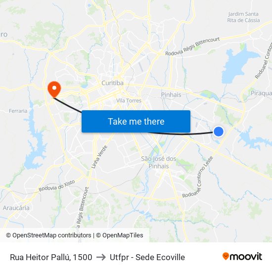 Rua Heitor Pallú, 1500 to Utfpr - Sede Ecoville map