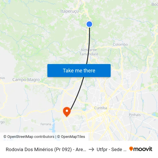 Rodovia Dos Minérios (Pr 092) - Areias (Igreja Matriz) to Utfpr - Sede Ecoville map
