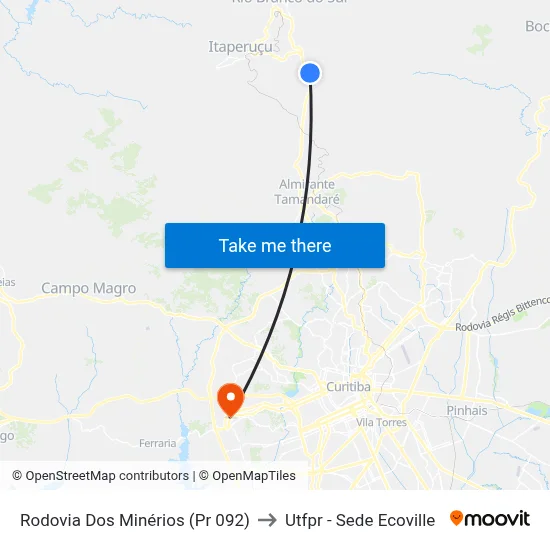 Rodovia Dos Minérios (Pr 092) to Utfpr - Sede Ecoville map